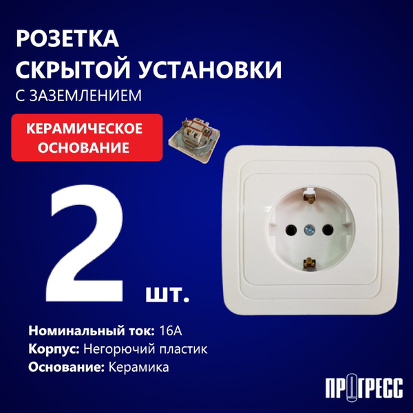 Розетка накладная скрытой установки, одноместная с заземлением ...