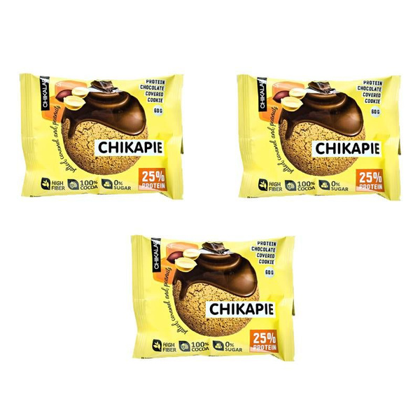 Печенье протеиновое CHIKAPIE в шоколаде с начинкой Арахис, 60 гр (3 шт ...