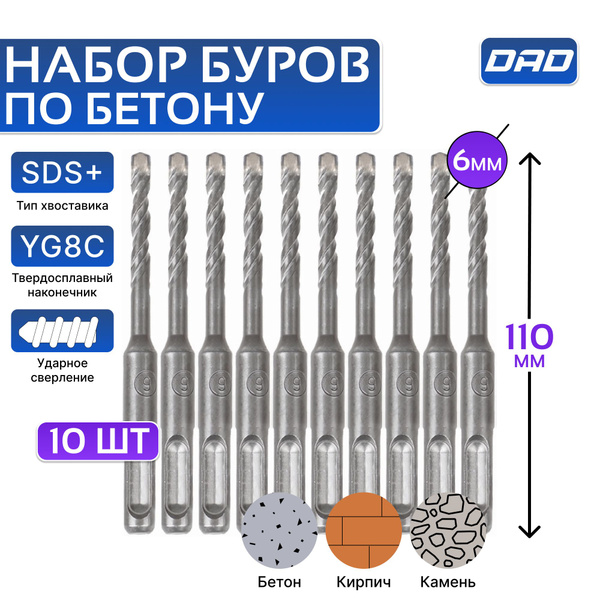 Выгодный набор буров по бетону 6х110 мм для перфораторов и отбойных ...