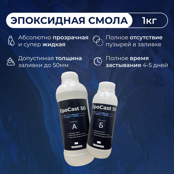 Эпоксидная смола для столешниц и объемных изделий EpoCast 50 1кг ...