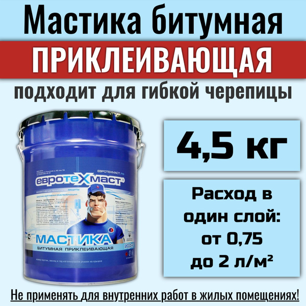 Мастика битумная гидроизоляционная ПРИКЛЕИВАЮЩАЯ, ЕвроТехМаст (4,5 кг ...