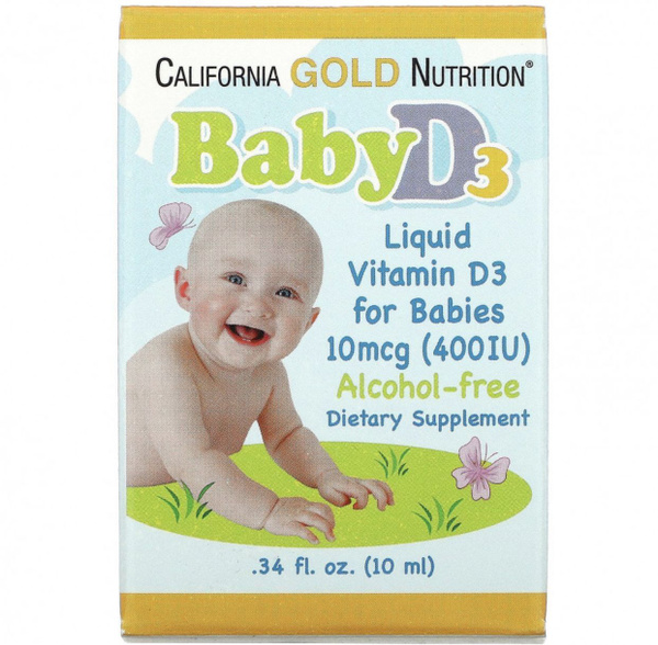Витамин Д3 для детей, D3 California gold Nutrition, 400МЕ, 10мл ...