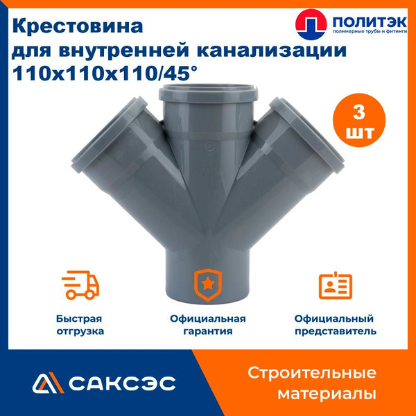 Крестовина одноплоскостная для внутренней канализации 110x110x110/45 ...