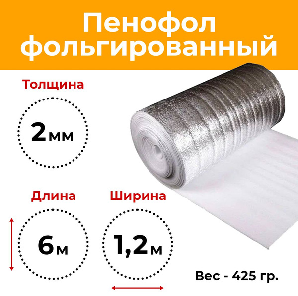 Пенофол фольгированный, лавсан (подложка, утеплитель) (6х1,2м) 7,2 кв.м ...