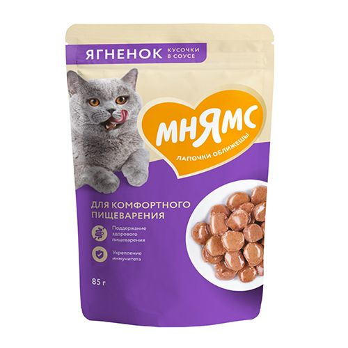 Мнямс / Влажный корм Паучи для Комфортного пищеварения у кошек Кусочки ...