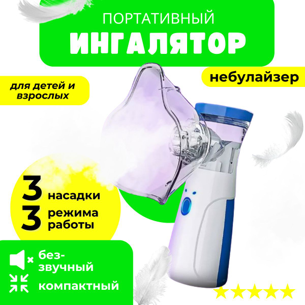 Ингалятор портативный синий, ультразвуковой небулайзер Mesh Nebulizer ...