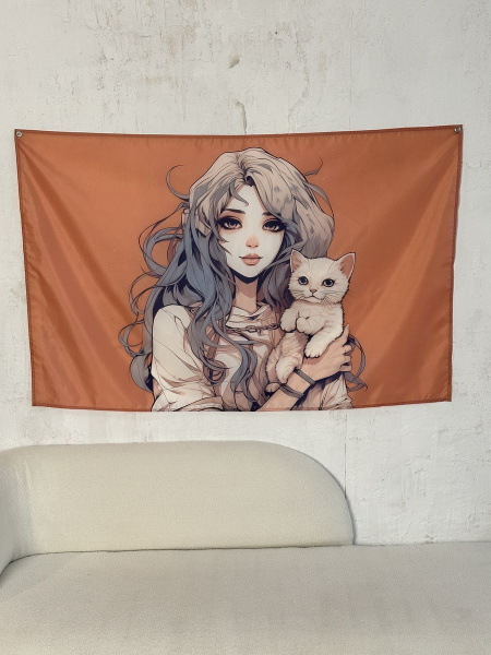 Гобелен аниме тян с котом - купить по низкой цене в интернет-магазине ...