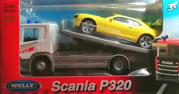 Набор моделей машин WELLY, Грузовик Scania (1:57), Chevrolet Camaro ZL1 ...