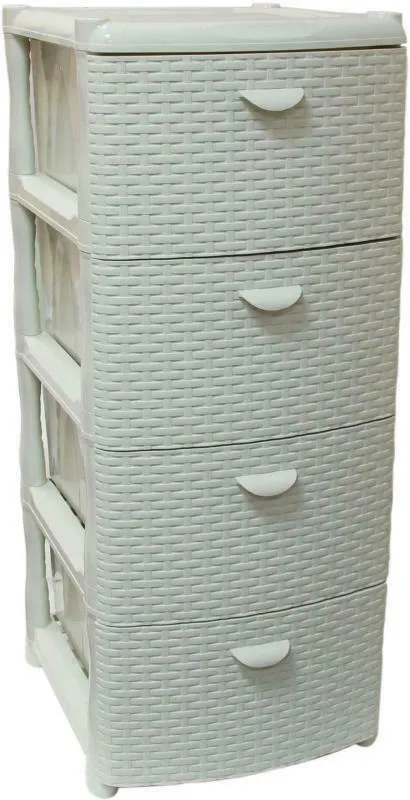 Комод белый пластиковый с ящиками в ванную и спальню для одежды IDEA М 2812 РОТАНГ (4 секции) (Белый #1