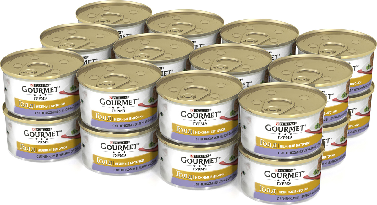 фото Консервы для кошек Gourmet Gold "Нежные биточки", с ягненком и зеленой фасолью, 85 г, 12 шт