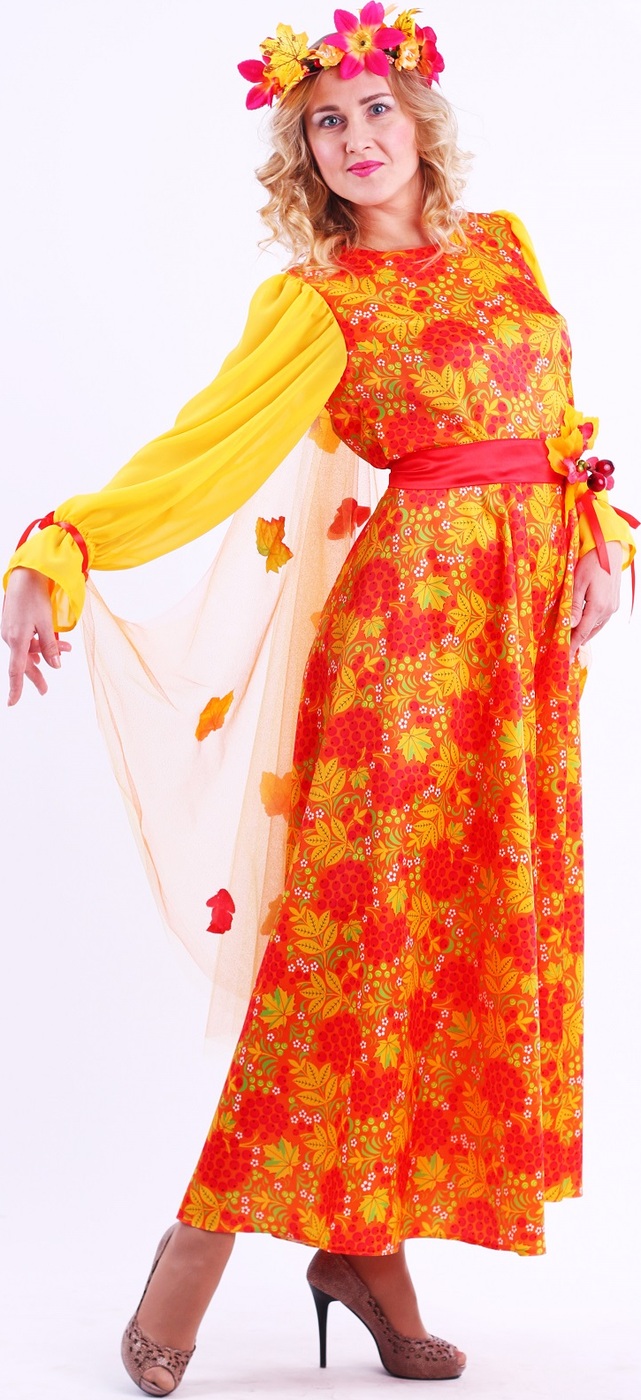 фото Карнавальный костюм Осень Рябинушка платье с накидкой, венок размер 164/48-50 Пуговка