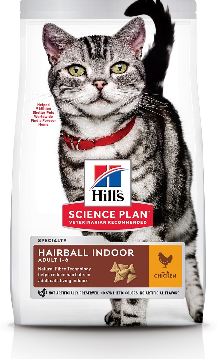 Сухой корм Hill's Science Plan Hairball Indoor для выведения шерсти из желудка у домашних кошек, с курицей, 1,5 кг - изображение