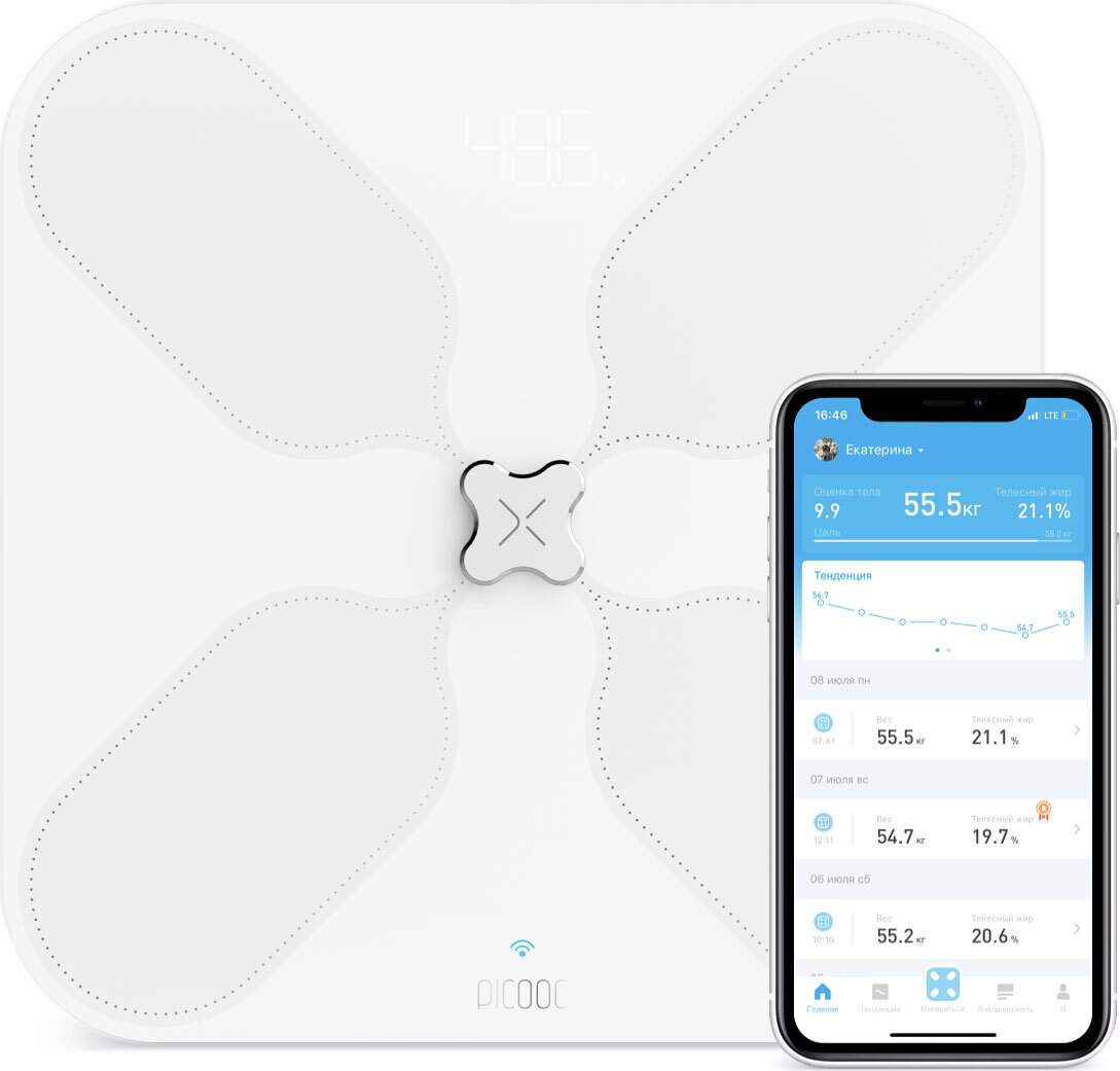 PicoocНапольныевесыУмныеS3V2(Wi-Fi,Bluetooth),белый,нагрузка150кг,точность100г