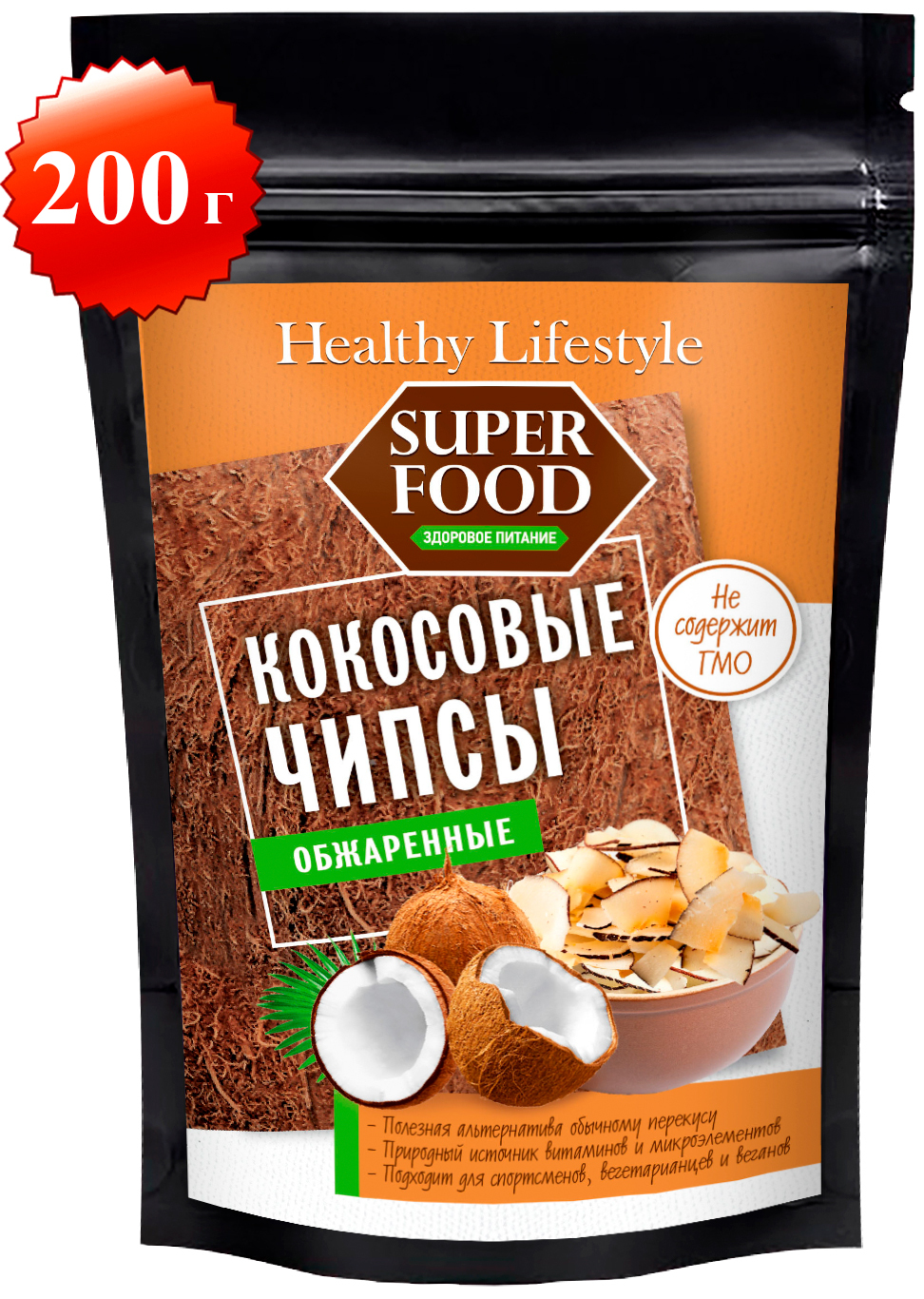 Кокосовые чипсы без сахара обжаренные 200 г Healthy Lifestyle