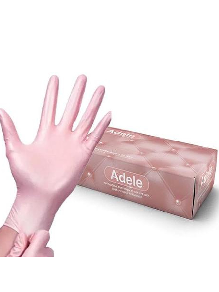 Купить розовые перчатки. Adele перчатки нитриловые. Adele перчатки нитриловые s 50шт/уп (розовый перламутр). Перчатки нитрил розовые XS Nitril. Нитриловые перчатки Gold Adele.