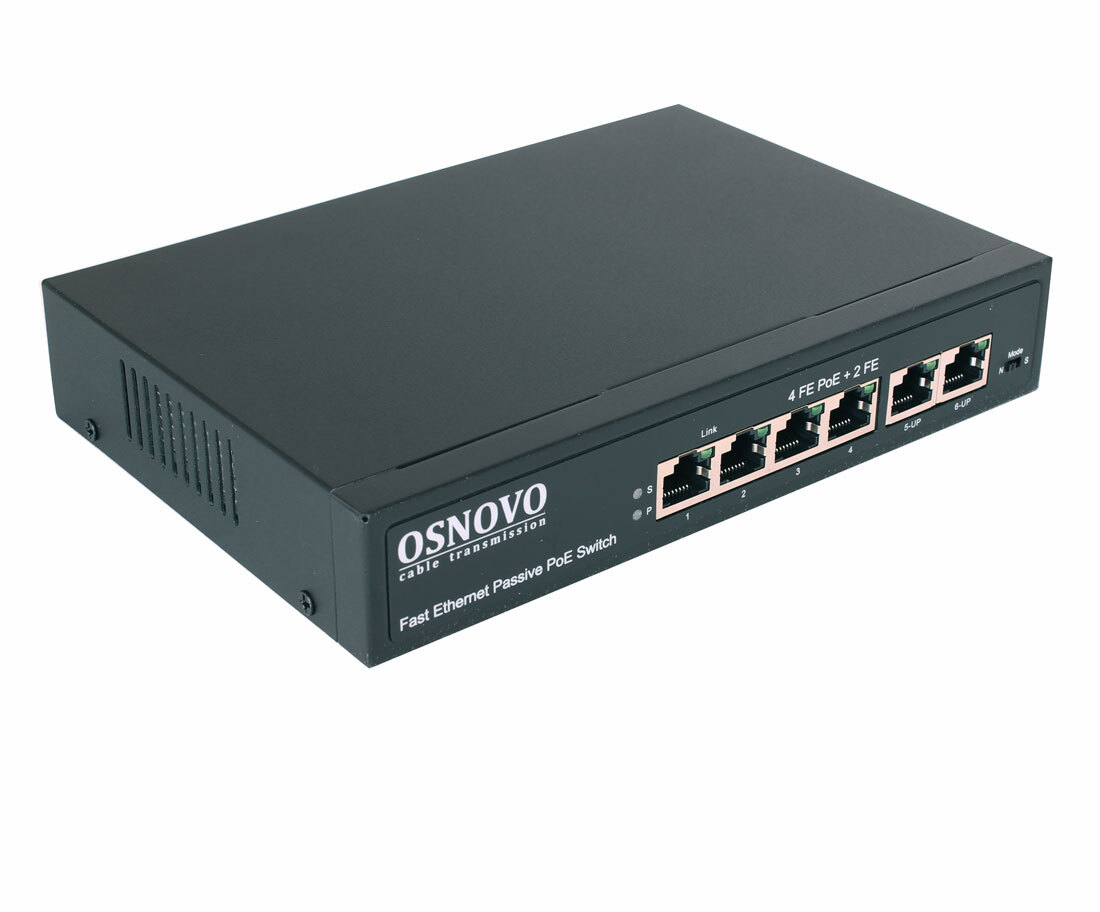 Коммутатор Osnovo SW-20600/A(80W) 6x100Mb 4PoE+ 80W неуправляемый