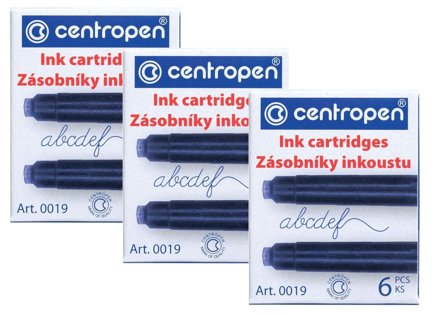 Набор картриджей для перьевой ручки, синие "Centropen" 3 упаковки по 6 шт