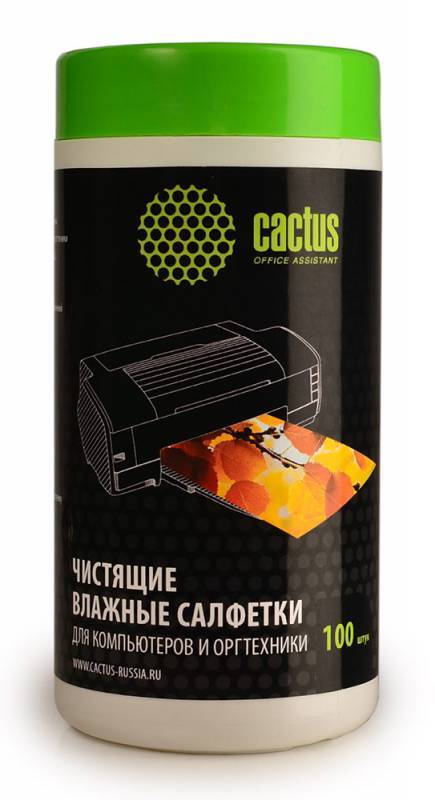 СалфеткиCactusCS-T1002,длякомпьютеровиоргтехники,влажные,100шт(туба)