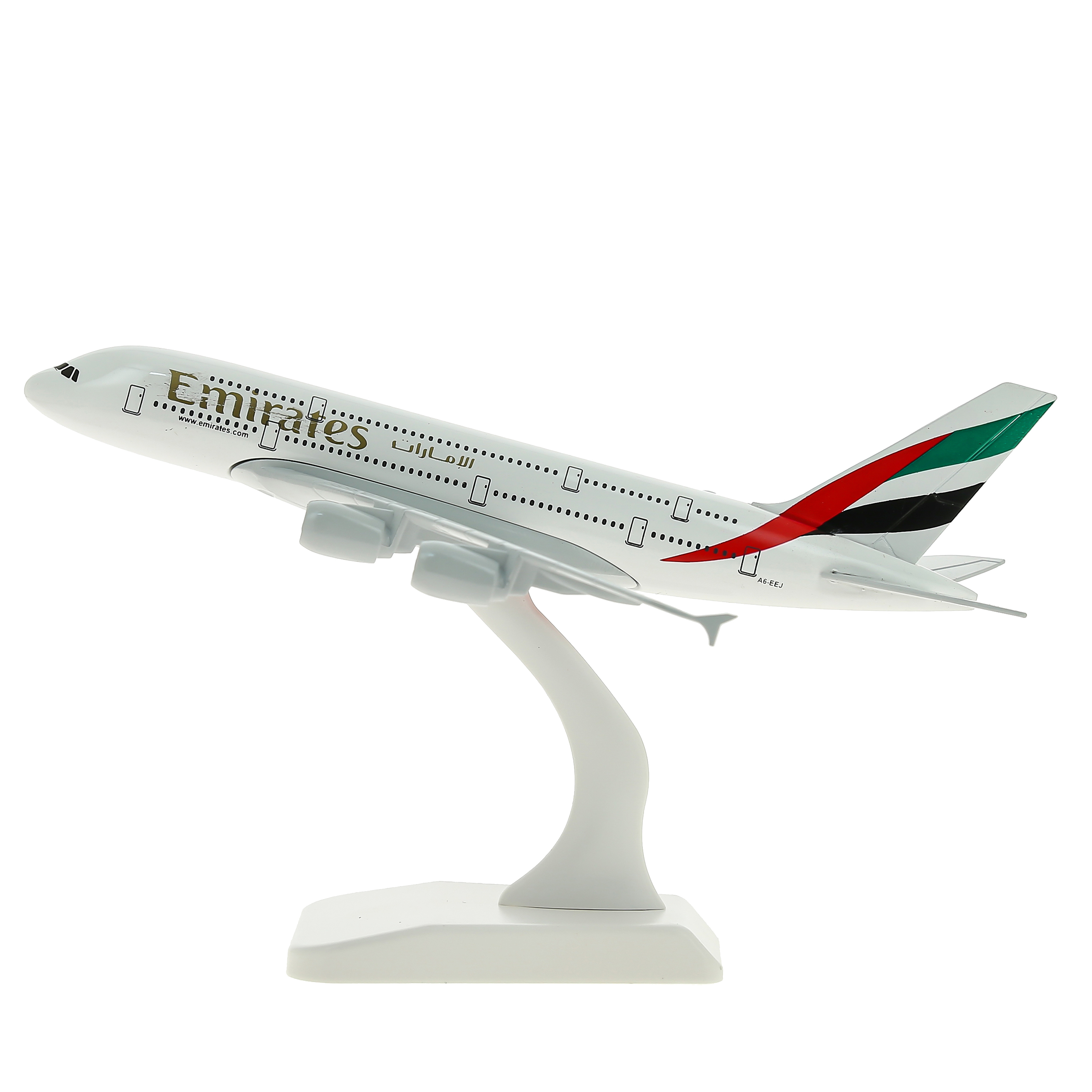 Игрушка металлического самолета Аэробус А380, авиакомпании Emirates, длина  20 см.