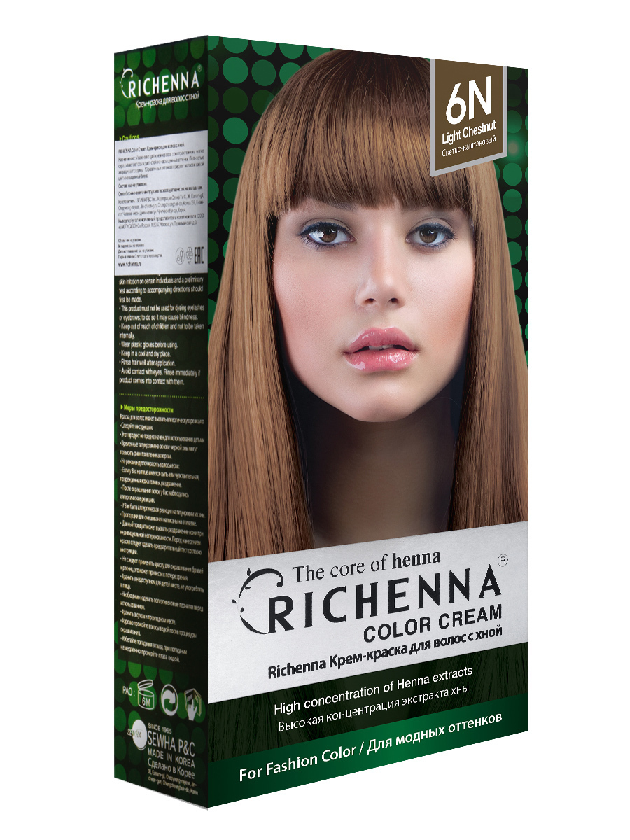 RICHENNA Крем краска для волос с хной Корея Color Cream, Light Chestnut ...