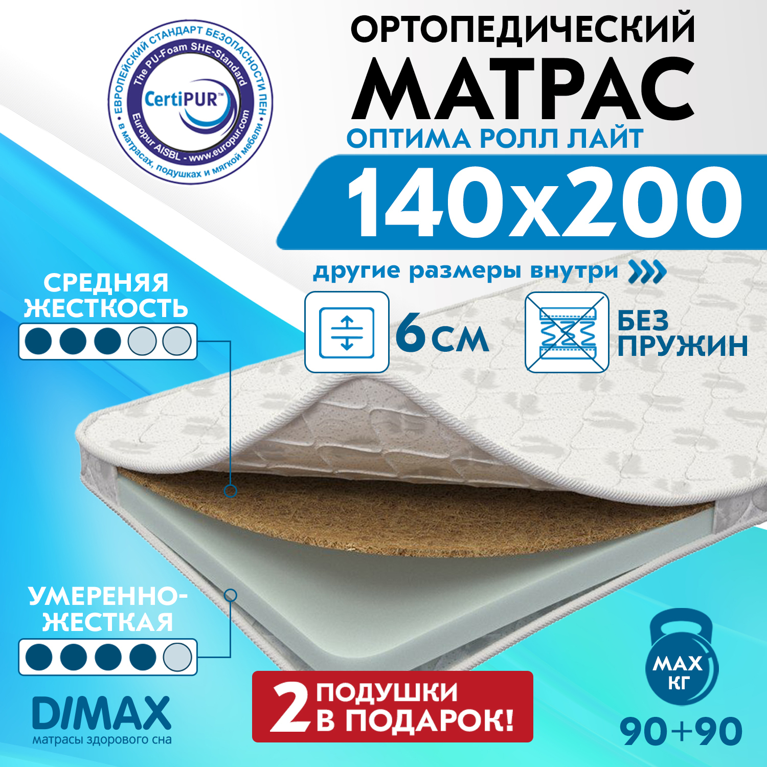 Матрас dimax оптима ролл лайт 140х200