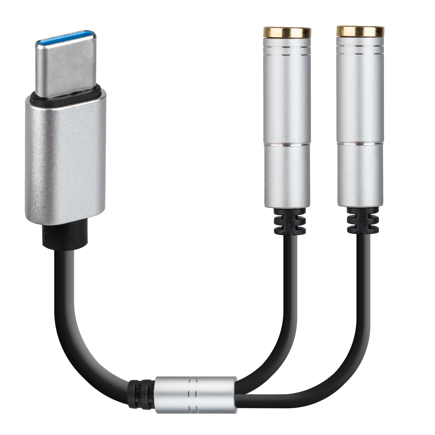 Металлический переходник USB Type - C на Jack 3.5mm / Разветвитель Type-C  (Выход / Папа / Штекер) - 2 AUX 3,5мм JACK (Вход / Мама / Гнездо) / Адаптер  Тайп си -