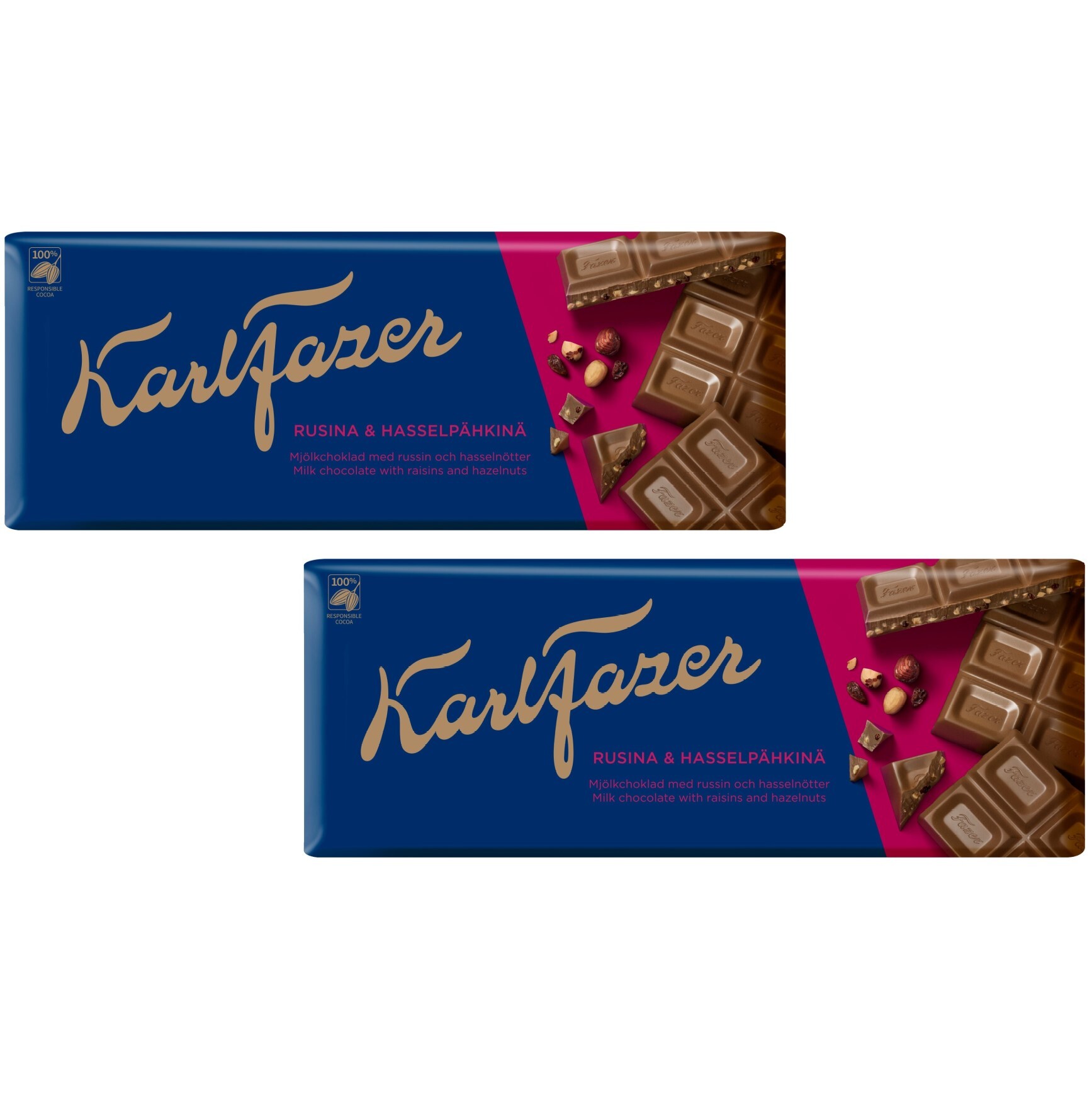 Шоколад молочный Karl Fazer с изюмом и фундуком, Финляндия, 200 г (2 шт ...