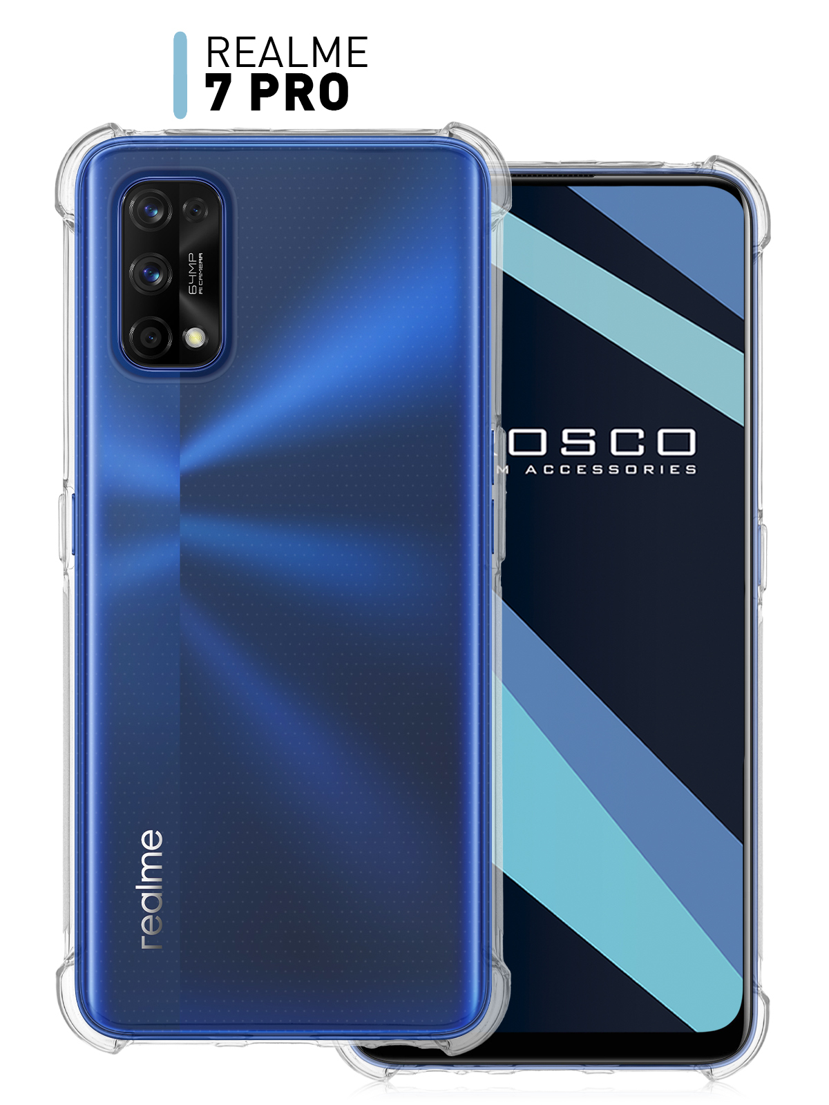 Противоударный силиконовый чехол ROSCO для Realme 7 Pro (Реалми 7 Про) с  усиленными углами и бортиком (защитой) вокруг модуля камер, прозрачный -  купить с доставкой по выгодным ценам в интернет-магазине OZON (215183534)