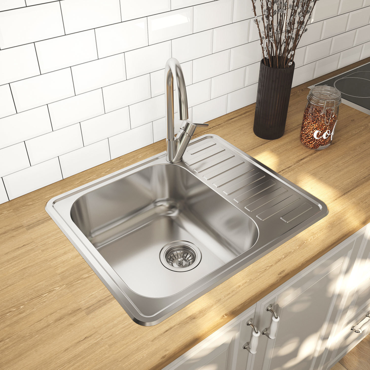 Фото товара на маркетплейсе ozon Мойка для кухни IDDIS, врезная, 58,5х48,5х18 см, нержавеющая сталь, крыло справа, матовая, Strit, STR58SLi77