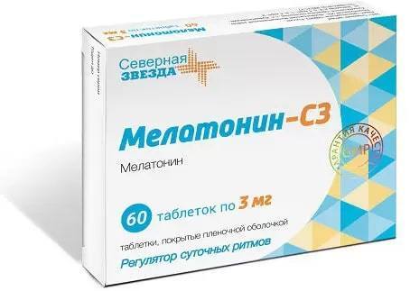 Мелатонин-СЗ, таблетки покрытые пленочной оболочкой 3 мг, 60 штук ...