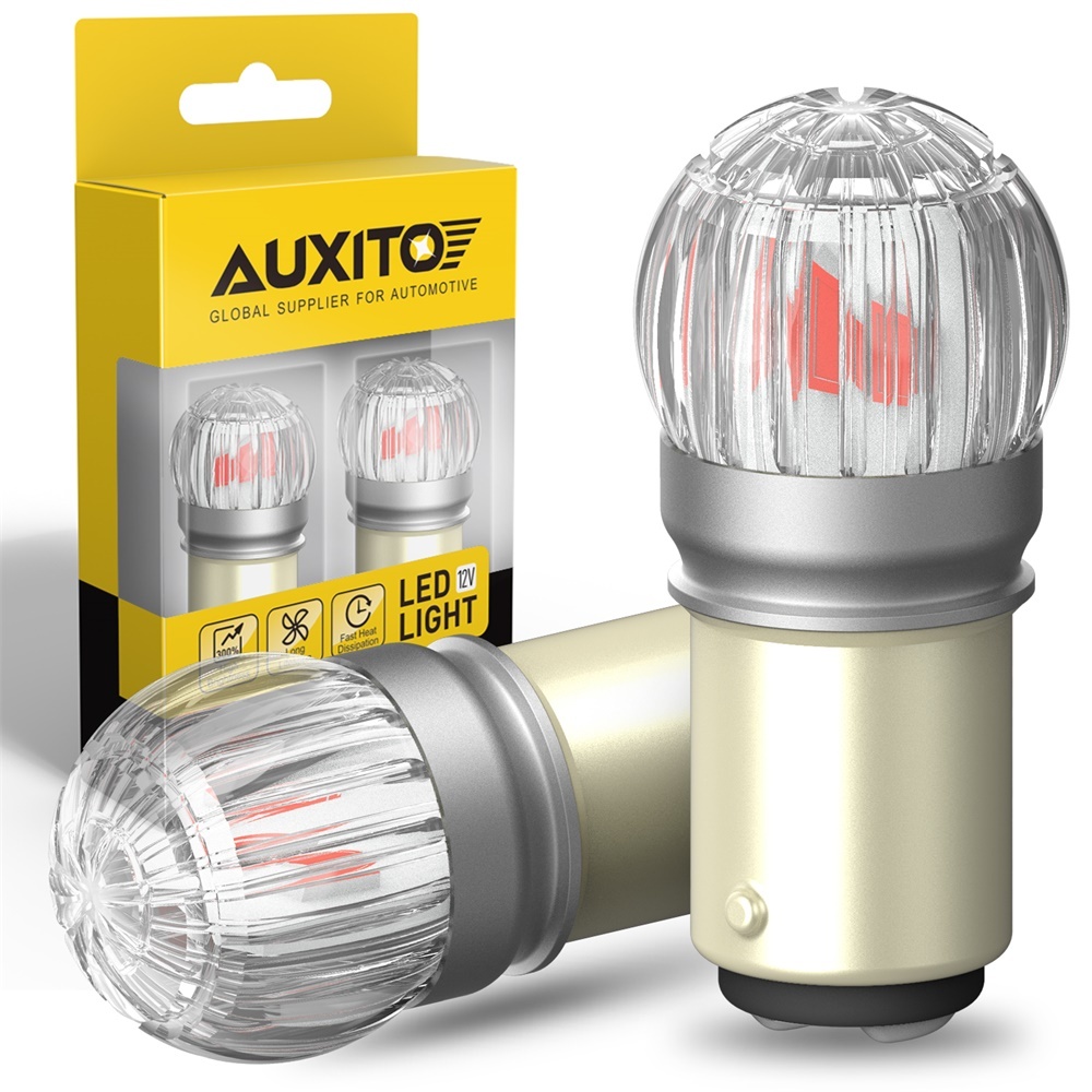 Светодиодная автомобильная LED лампа Auxito цоколь 1157 (BAY15D, P21/5W)  двухконтактная. Цвет свечения: красный (2 шт)