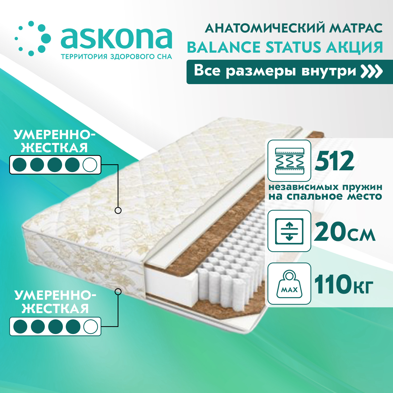 Матрас Аскона Balance forma 140x200 пружинный бежевый