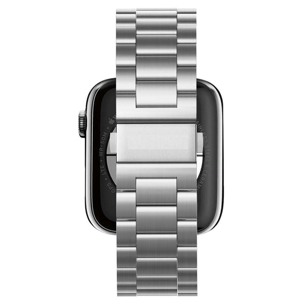 Apple watch 44 мм ремешки. Ремешок для Apple watch 44mm Spigen. Ремешок для Apple watch 44mm. Эппл вотч с серебристым ремешком. Металлический ремешок АПЛ вотч.