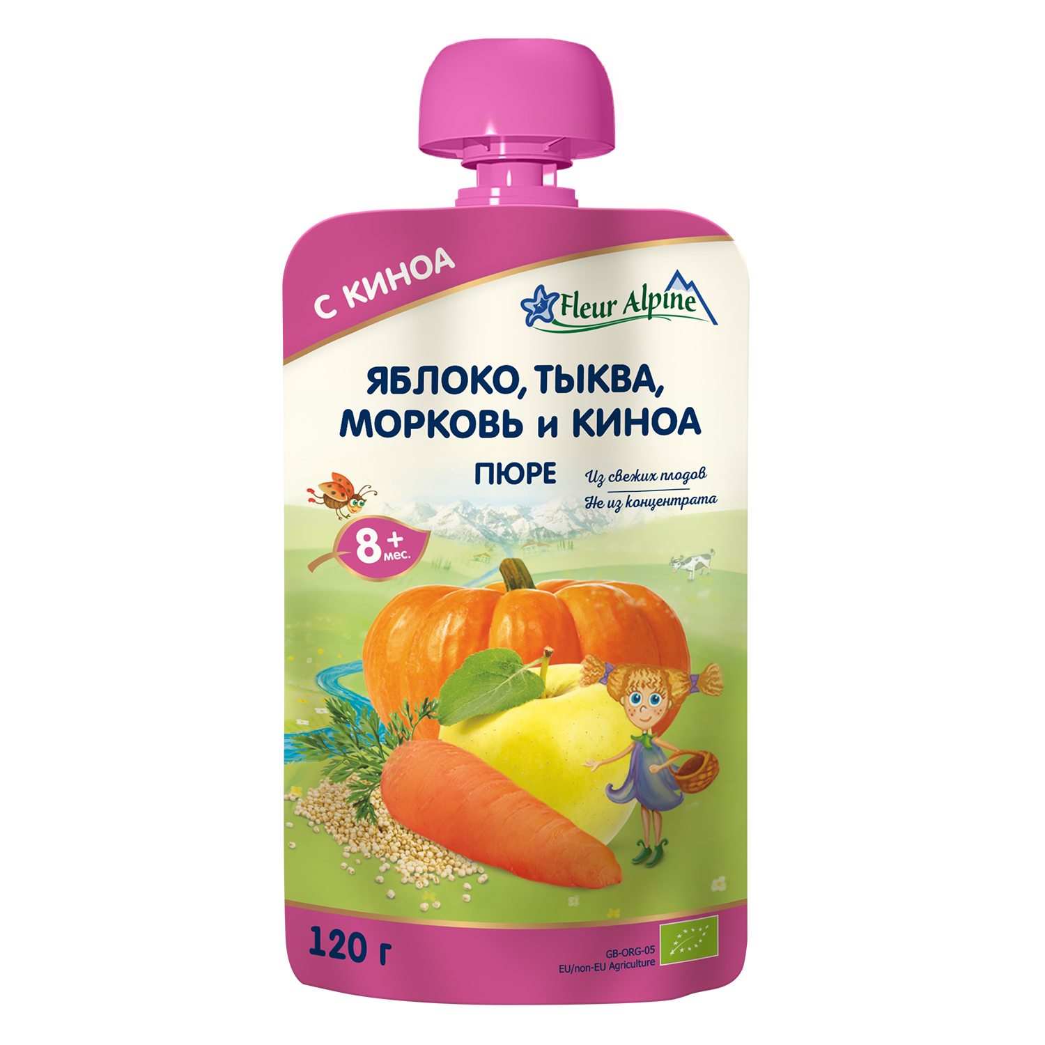 Пюре детское Fleur Alpine Яблоко, тыква, морковь и киноа, с 8 месяцев, 120 г