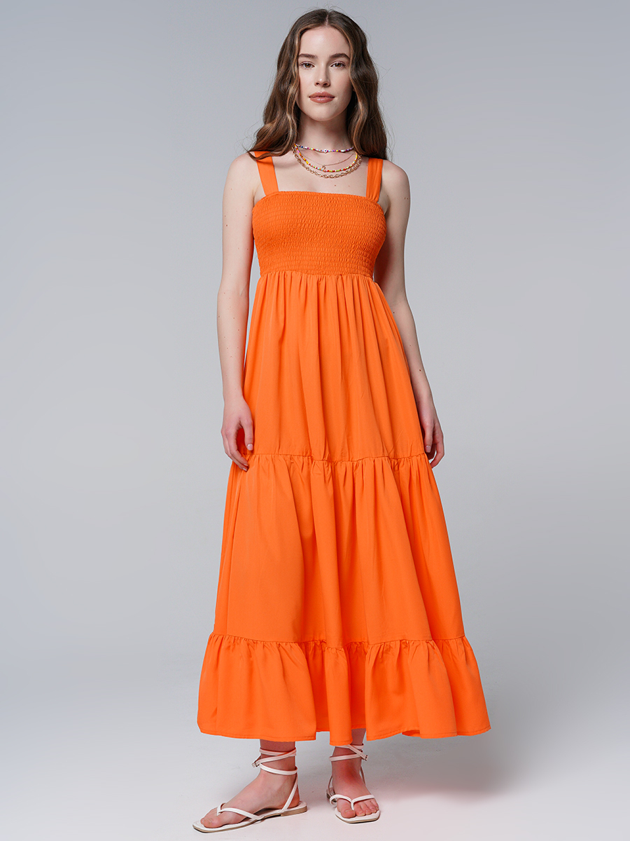 Сарафан женский ТВОЕ, цвет: оранжевый, однотонный, крой: прямой, макси ...