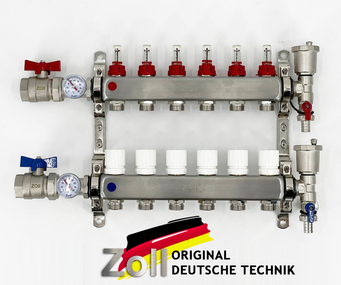 Коллектор стальной для теплого пола 1 и 3 4 евроконус