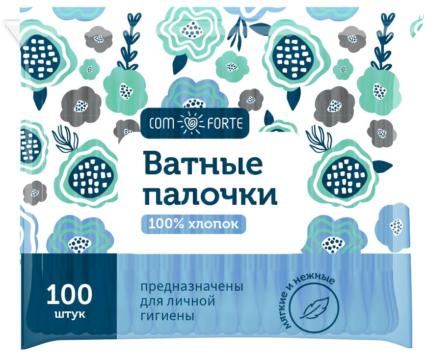 Ватные палочки ComForte, пакет, 100 шт.