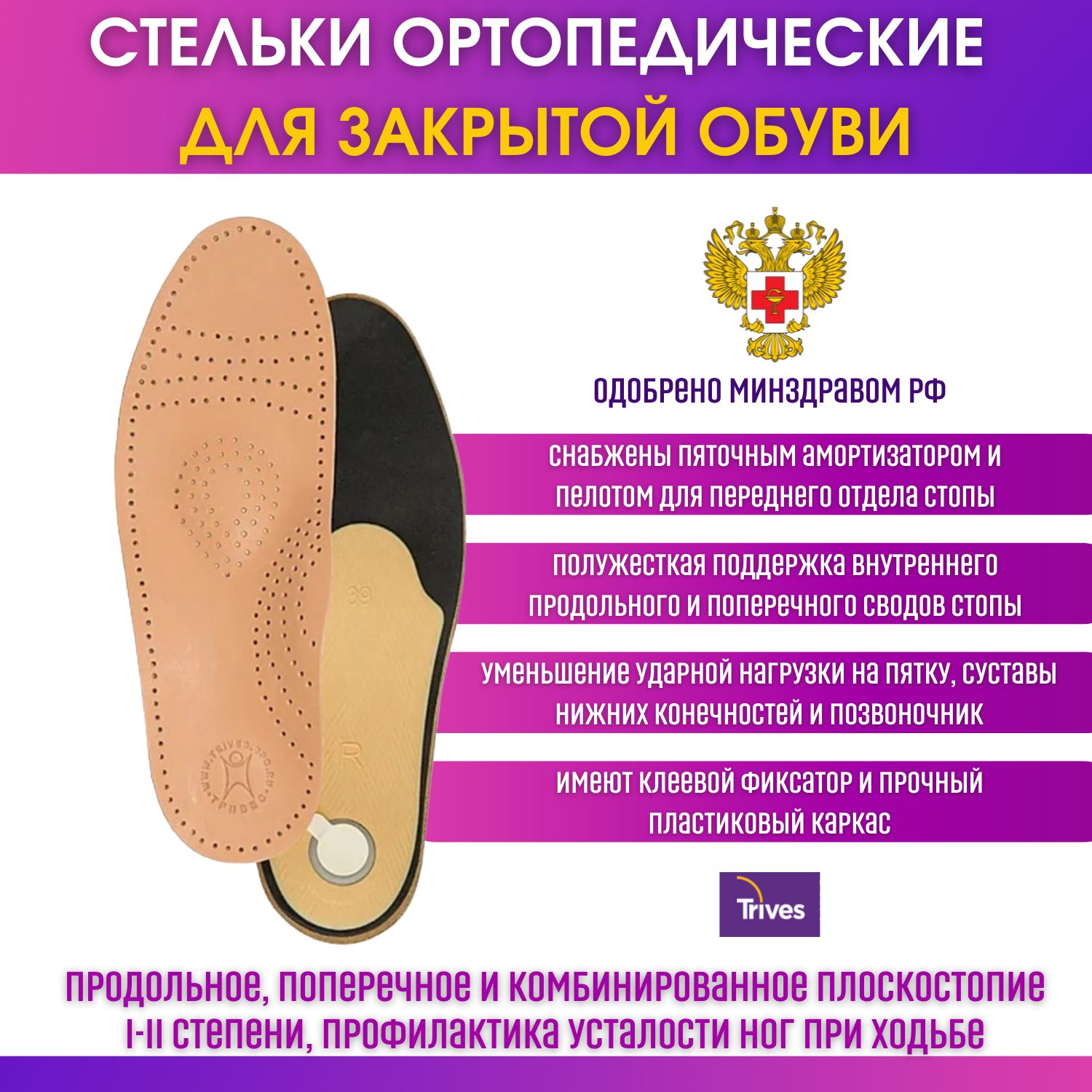 Ортопедические стельки для обуви Trives (Тривес) – купить на OZON по ...