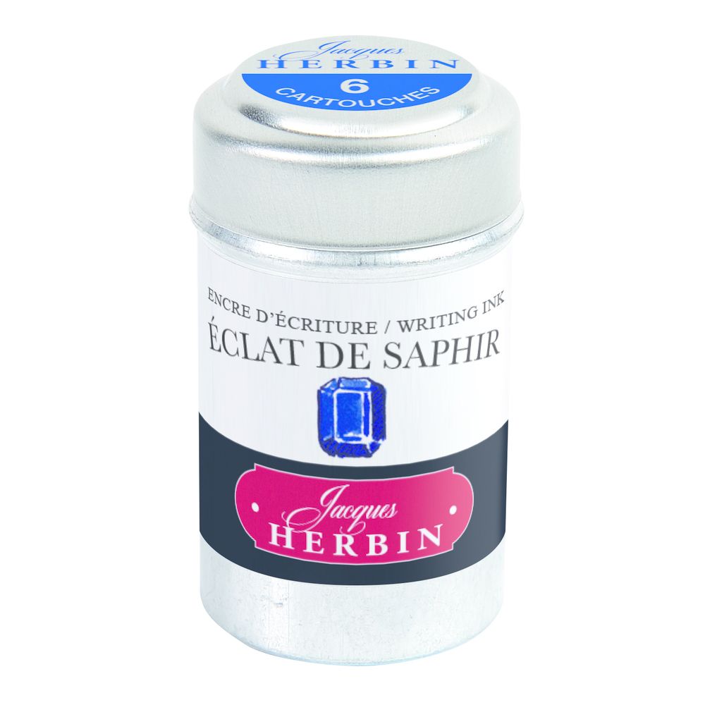 Картриджи для перьевой ручки Herbin, Eclat de saphir Синий сапфир, 6 шт, международный формат, короткие (international short)