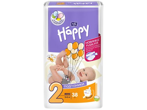 Bella baby Happy Подгузники для детей Mini № 2, 3-6 кг, 38 шт/уп