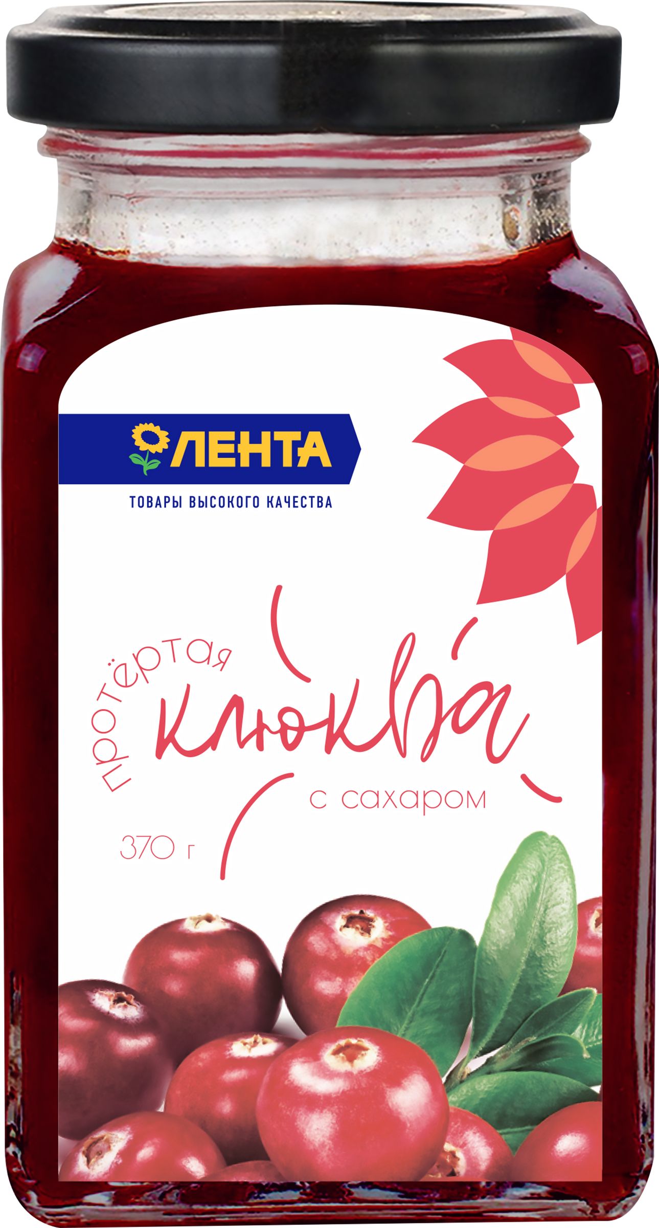 Клюква ЛЕНТА протертая с сахаром, 370г