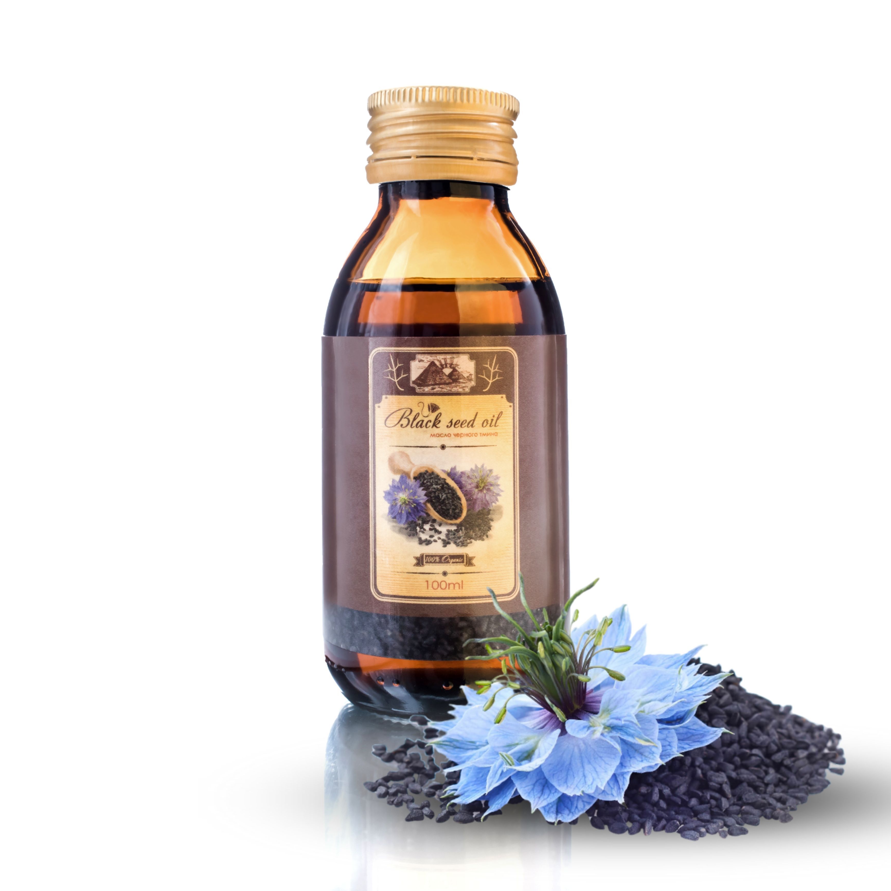 Shams Natural Oils 100% Пищевое масло чёрного тмина, холодный отжим, нерафинированное, 100 мл, в темном стекле