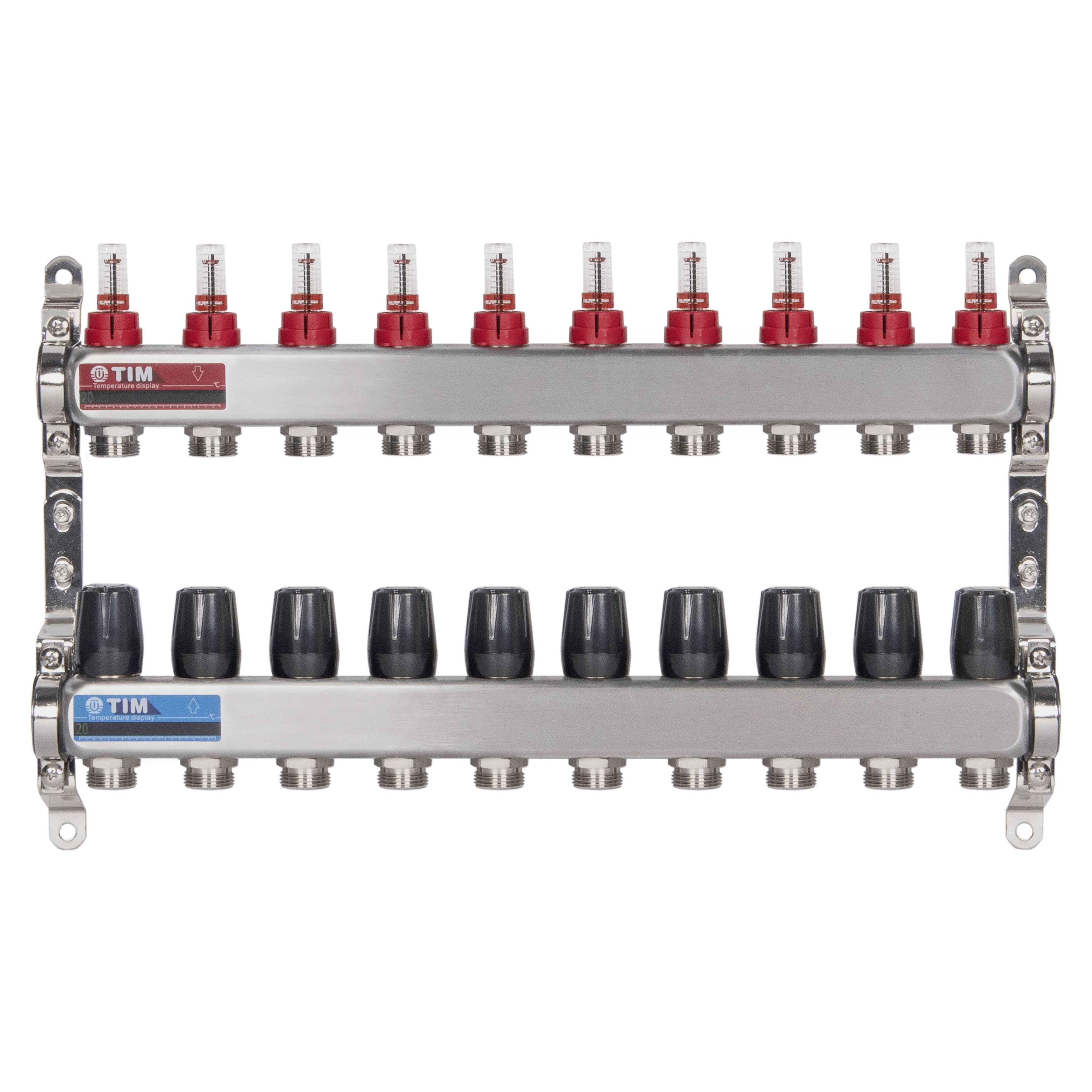Коллекторная группа 10 контуров с расходомерами 1" * 3/4" E, нерж. сталь, TIM, KDS5010