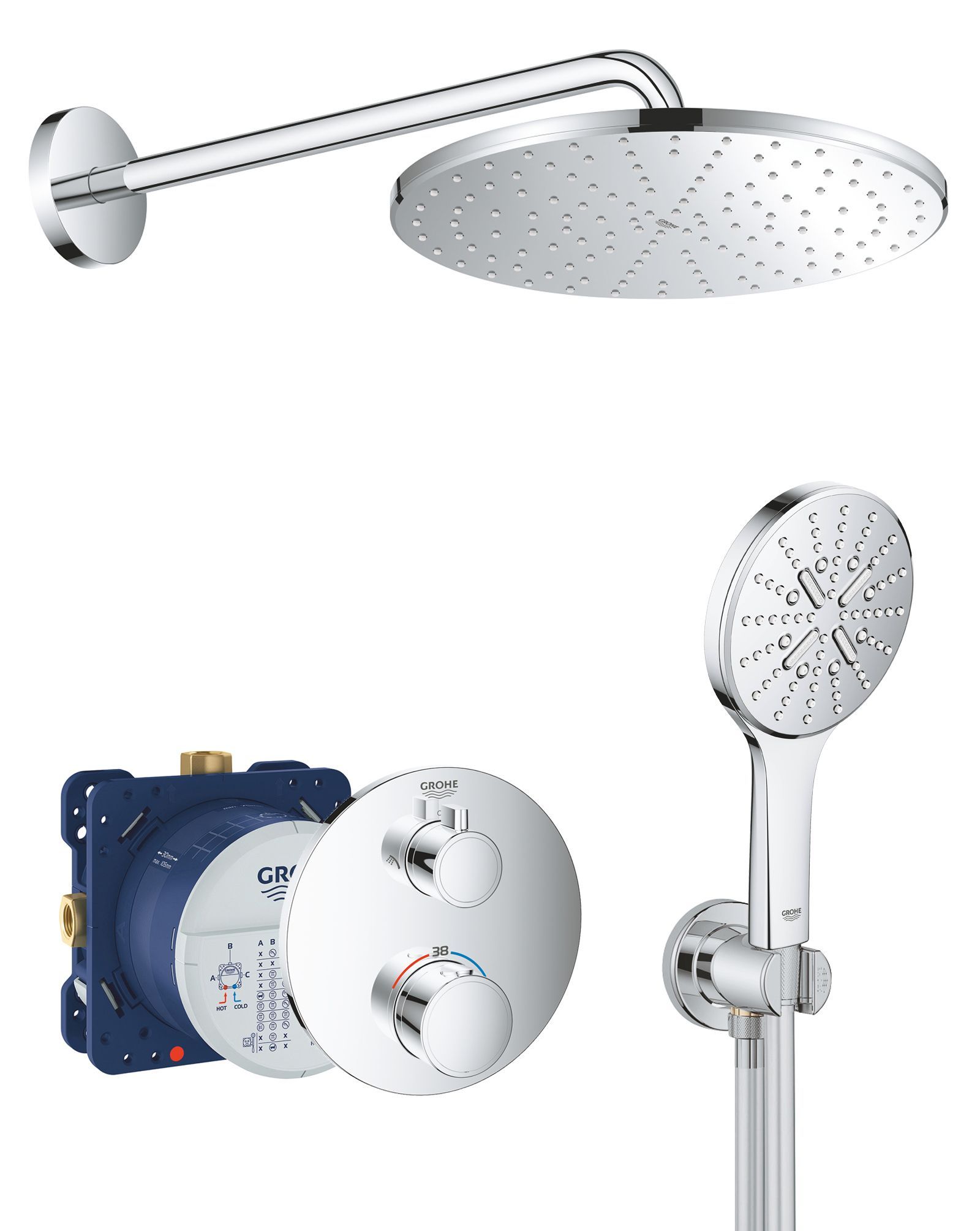 Душевая система с тропическим душем и термостатом Grohe Grohtherm Rainshower SmartActive 310, хром