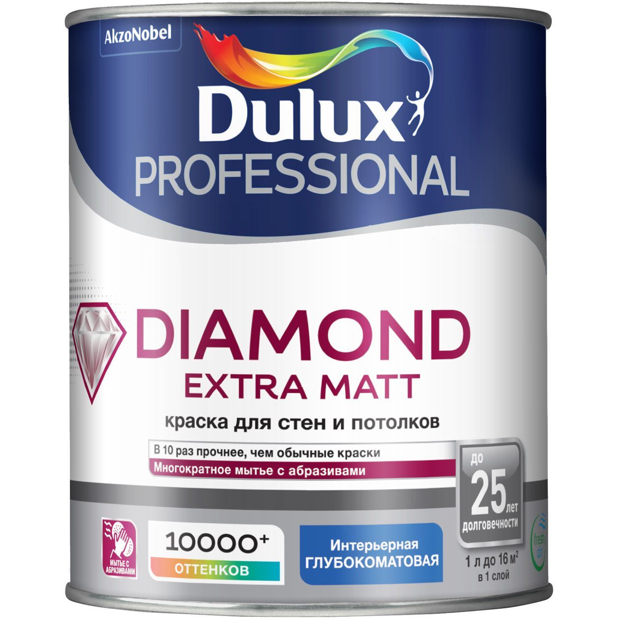 КраскаDULUXDIAMONDEXTRAMATT,1л,длястенипотолков,гладкая,акриловая,глубокоматовоепокрытие,белый