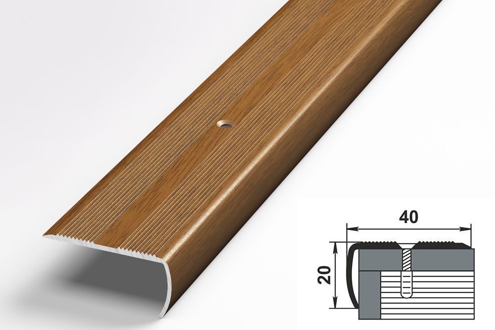 Порожекдлянапольныхпокрытий40x20мм,длина0,9м,профиль-уголокалюминиевыйЛукаПУ06,декорОрех088