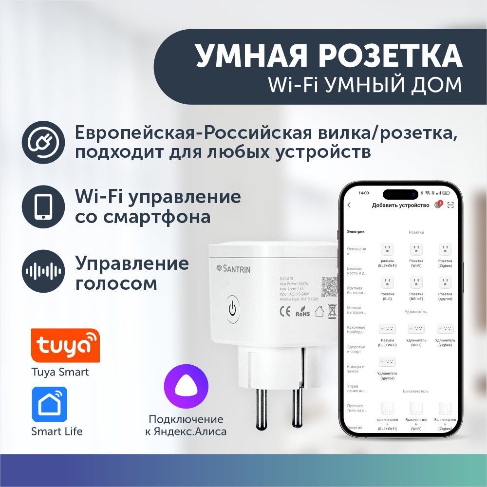 Умная розетка 16А с wifi для дома, Яндекс Алисой, Smart Life, Tuya Smart с  таймером с голосовым управлением умный дом