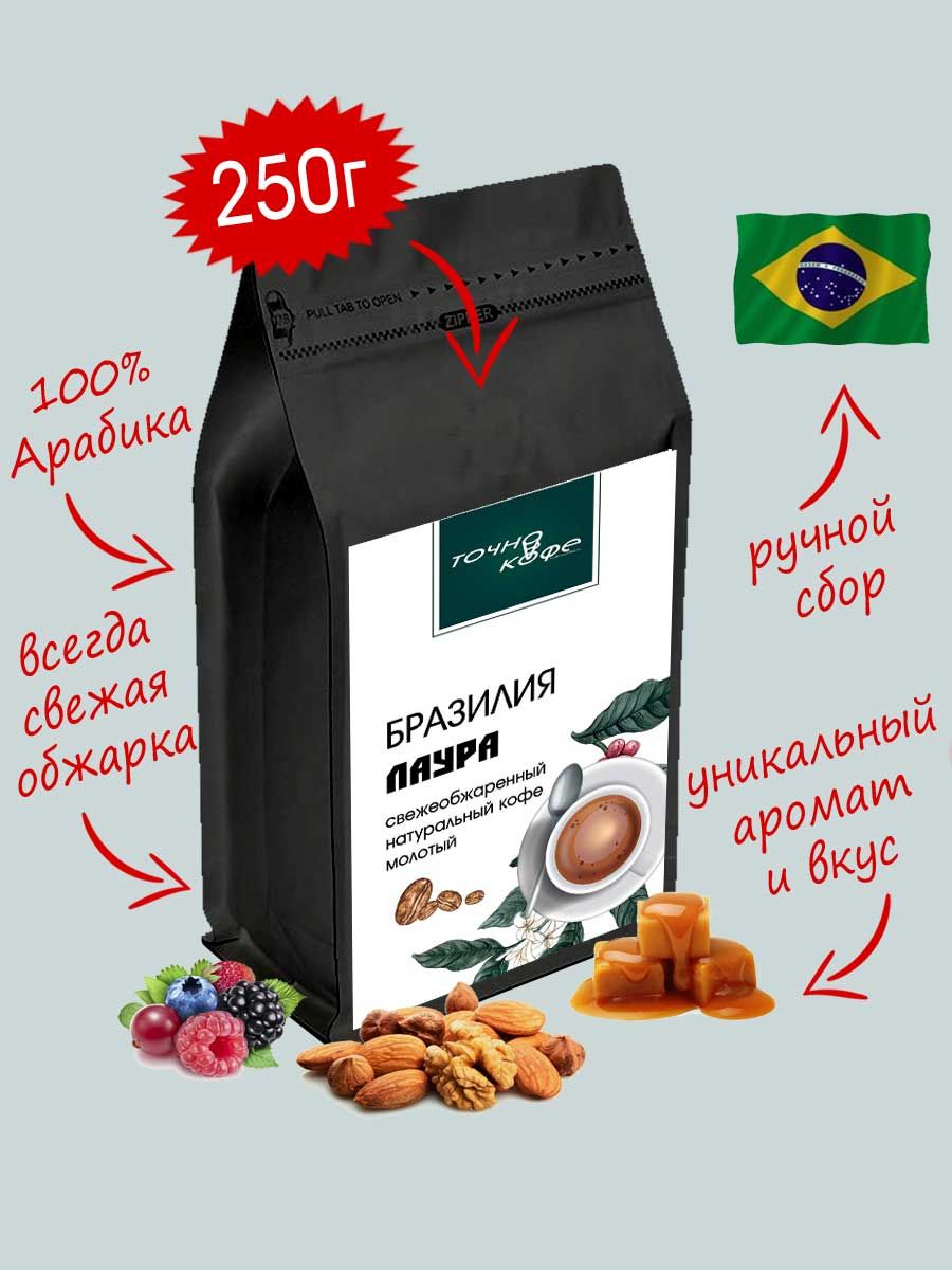 Кофе свежей обжарки тонкий помол Бразилия Лаура 250г. - купить с доставкой  по выгодным ценам в интернет-магазине OZON (369404450)