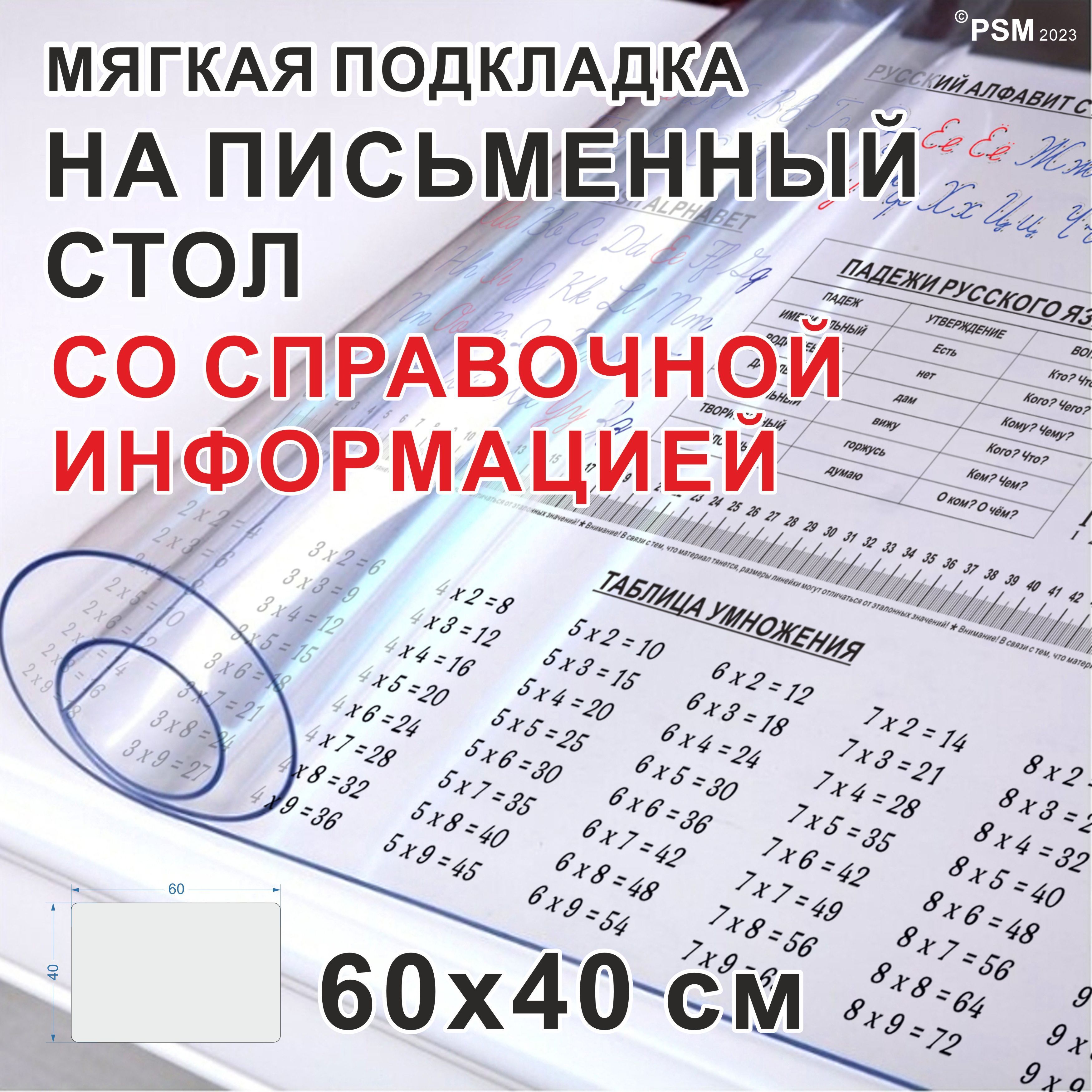 Накладка на стол со справочной информацией, с русскими прописями, английским алфавитом, таблицей умножения