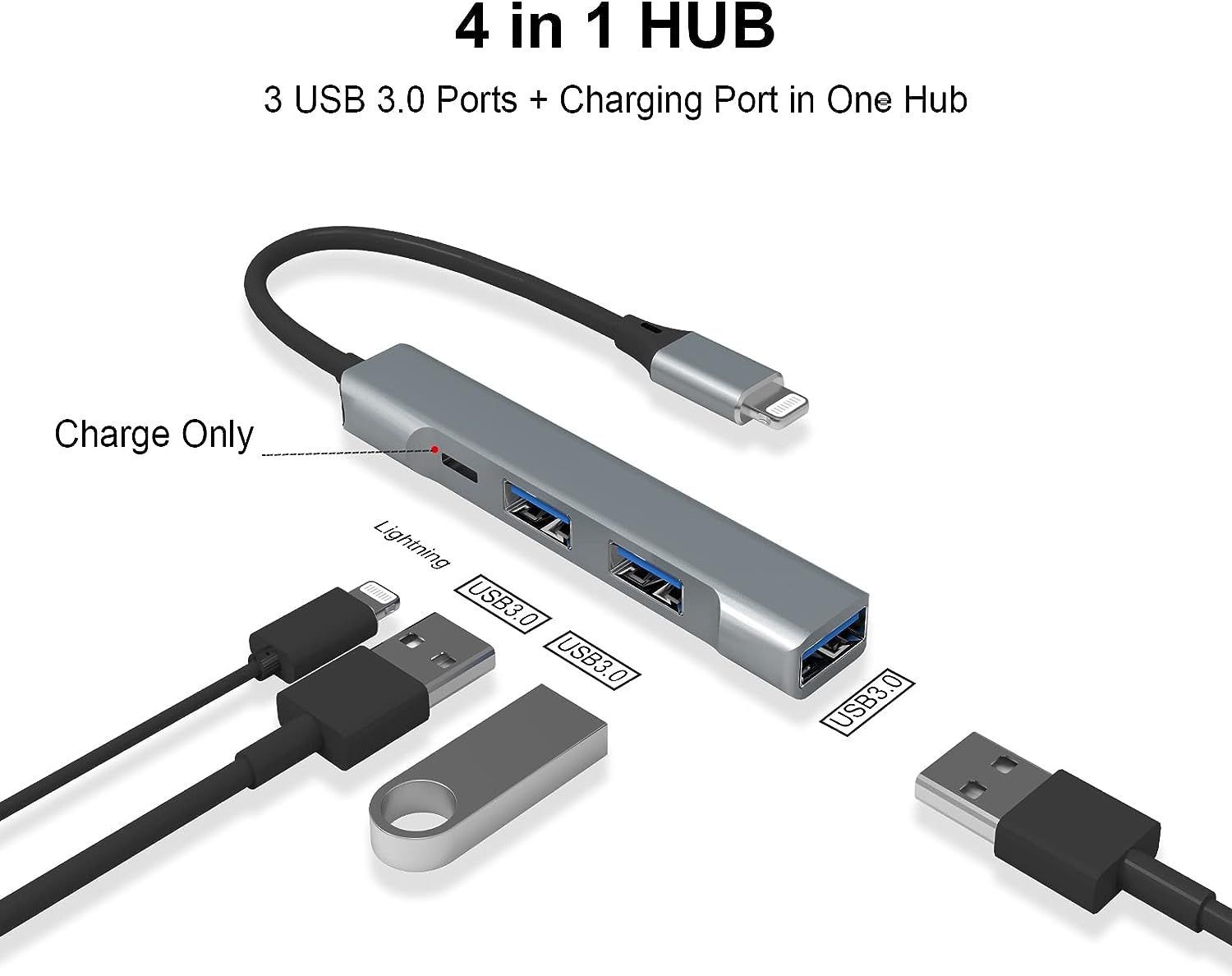 Концентратор Lightning to USB Концентратор USB OTG 4-в-1 с 3 портами USB  3.0 и портом быстрой зарядки для iPhone/iPad - купить по выгодной цене в  интернет-магазине OZON (1157280074)